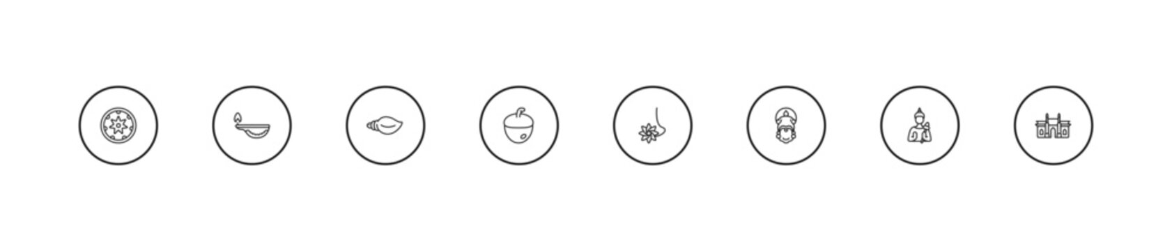 outline india icons set - biju janata dal, nut, navratri. editable vector for web and mobile ui