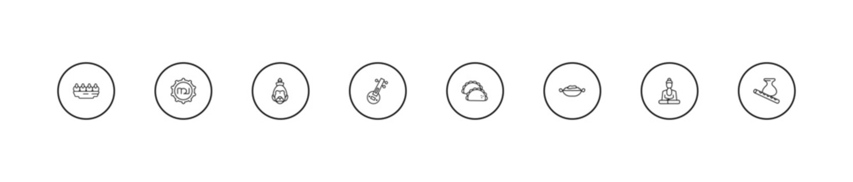 outline india icons set - hanuman, veena, gujjia. editable vector for web and mobile ui