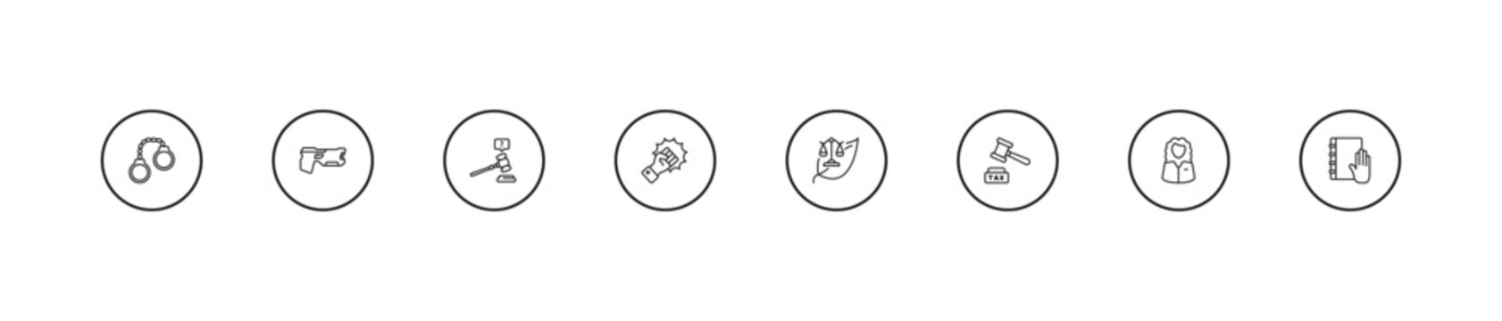 outline law and justice icons set - ask a lawyer, violence, environmental law. editable vector for web and mobile ui