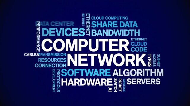 Computer Network animated word cloud-text design animation tag kinetic typography seamless loop.