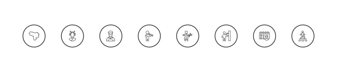 Fototapeta premium outline people icons set - dutch, man playing a flute, judge with hammer. editable vector for web and mobile ui