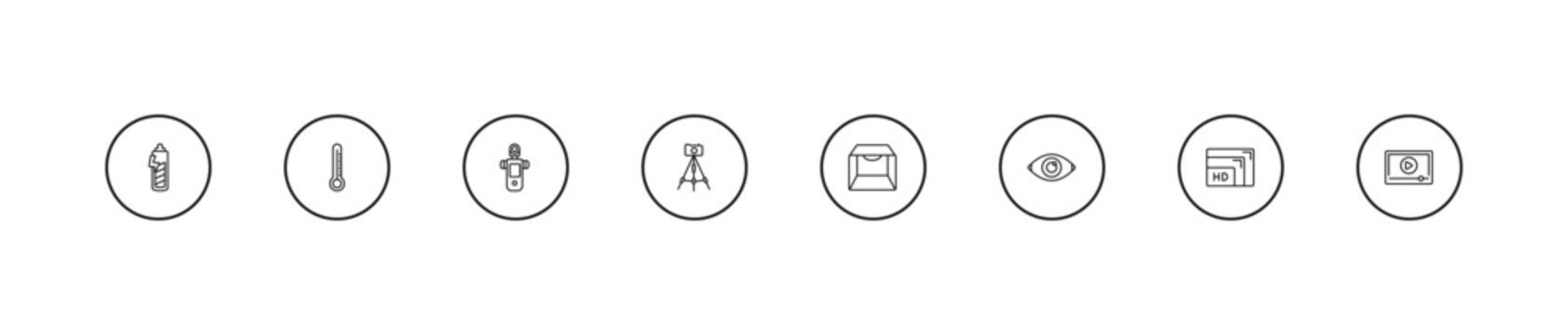 outline photography icons set - light meter, tr, light box. editable vector for web and mobile ui