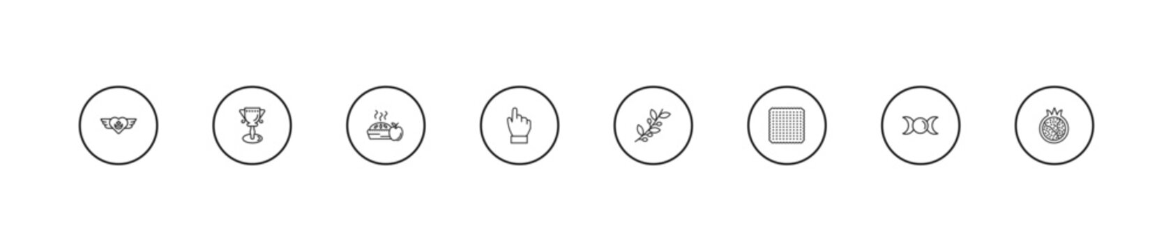 outline religion icons set - cake, one god, olive branch. editable vector for web and mobile ui