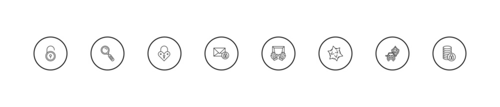 outline security icons set - padlocks, secure envelope, goalkeeper. editable vector for web and mobile ui