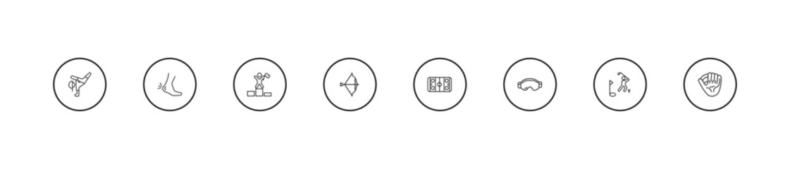 Fototapeta premium outline sport icons set - number one athlete, archery, hockey arena. editable vector for web and mobile ui