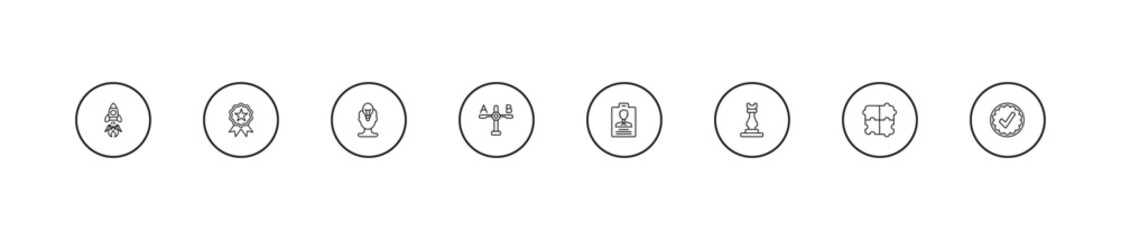 outline startup stategy and icons set - attitude, comparison, identity. editable vector for web and mobile ui © IconArt