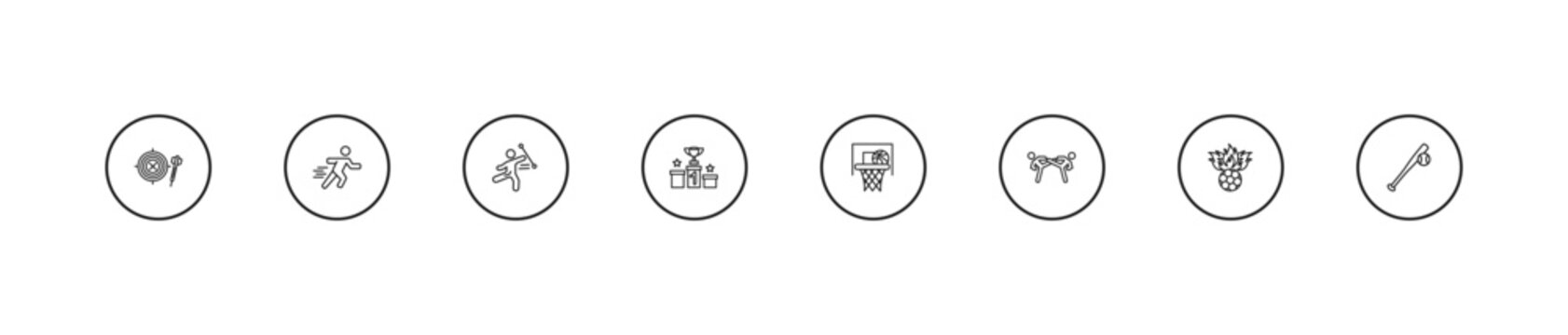 outline sport icons set - baton twirling, podium with cup, basketball basket. editable vector for web and mobile ui