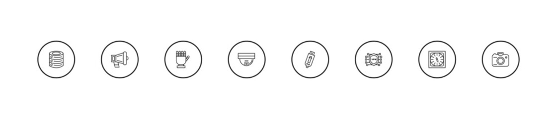 outline technology icons set - robotic hand, security cam, inclined pendrive. editable vector for web and mobile ui © IconArt