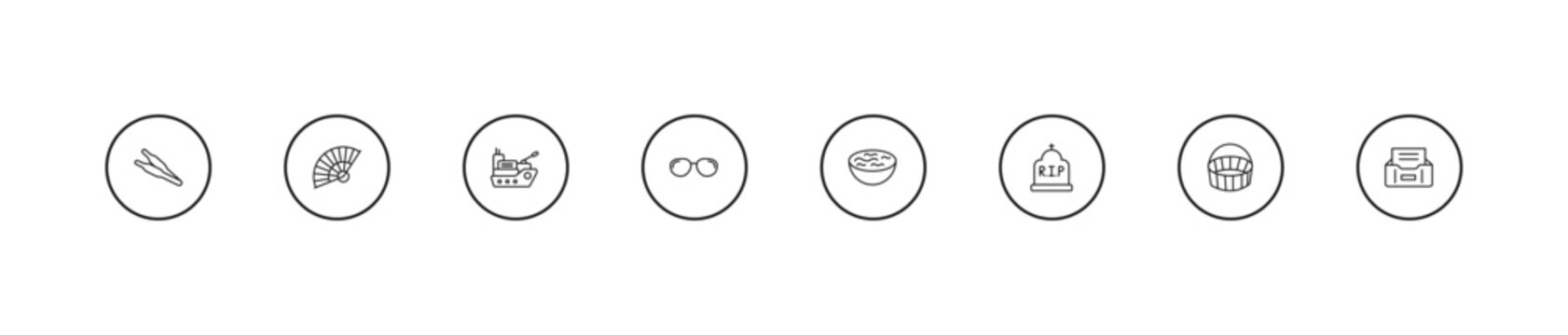 outline tools and utensils icons set - navy, optical, water bowl. editable vector for web and mobile ui