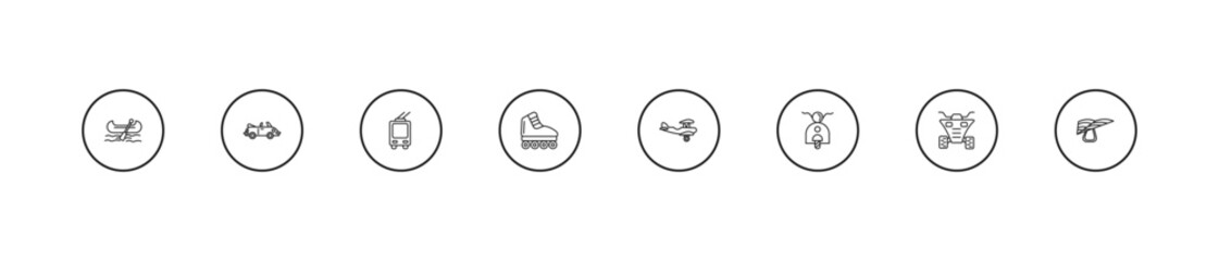 outline transportation icons set - trolleybus, inline skates, crop duster. editable vector for web and mobile ui © IconArt