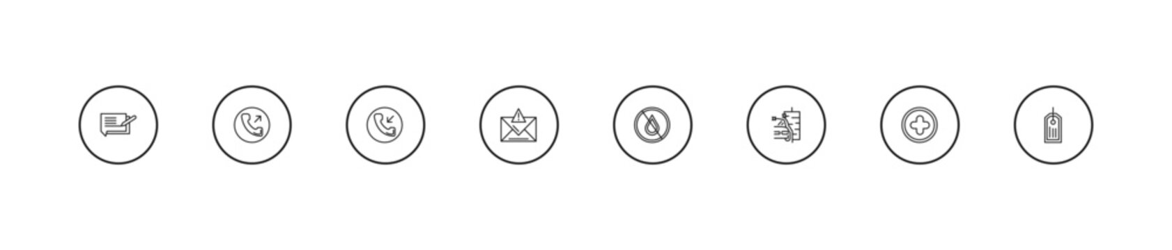 outline ultimate glyphicons icons set - incoming calls, error message, drop crossed. editable vector for web and mobile ui