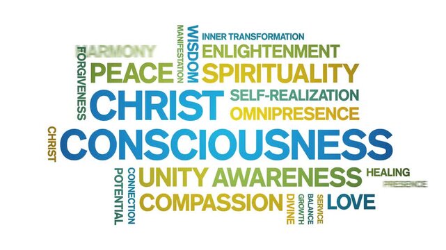 Christ Consciousness animated word cloud-text design animation tag kinetic typography seamless loop.