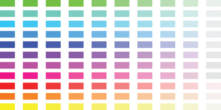 Palette of square color swatches showcasing a spectrum of hues and shades from bright to pastel