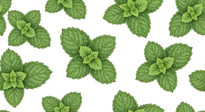 Fresh mint leaves seamless pattern background