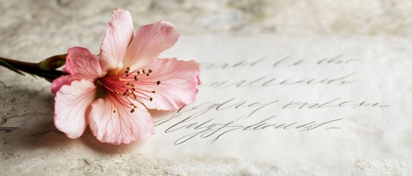 Pink flower on antique letter vintage floral background