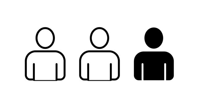 Three simple person icons black and white representation of human figures