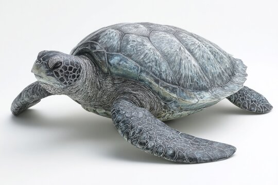 Detailed sea turtle sculpture on white studio background