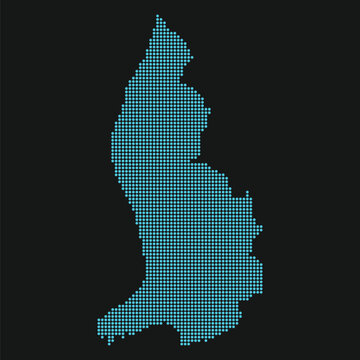 Liechtenstein dotted map light blue neon dark background digital style