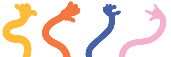 Fototapeta premium Abstract cartoon human arms shapes icon. Bright multicolored abstract arms and hands forming playful shapes , symbolizing diversity, unity, celebration, and creative expression.