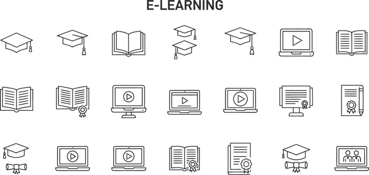 E-learning icons representing online education graduation and digital study e learning e-learning