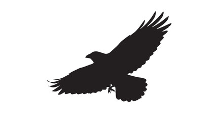 Fototapeta premium Fan Wing Crow Silhouette vector illustration showcasing a powerful black raven with gracefully outstretched wings in dynamic flight, captured against a clean, Editable Vector Stroke Illustration.