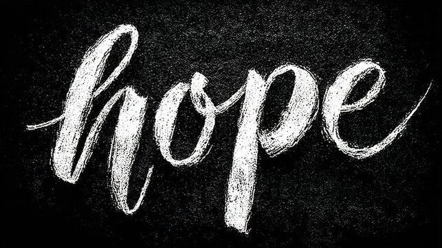 Hand-Drawn Chalk Lettering Hope on Dark Textured Background, Inspirational Typography for Posters, Greeting Cards, Wall Decor and Graphic Design Projects