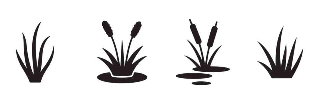 Cattail grass plant silhouettes for wetland nature design.
