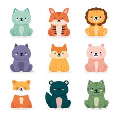 Obraz premium A collection of cute cartoon animals, perfect for any children's project, each with an adorable expression 