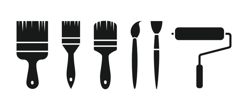 Paint brush icon set. Brush icon set. Assorted paintbrush vector illustration. Paint roller icon. Paint brushes drawing tools. Paint tools for the artist or home improvement project design