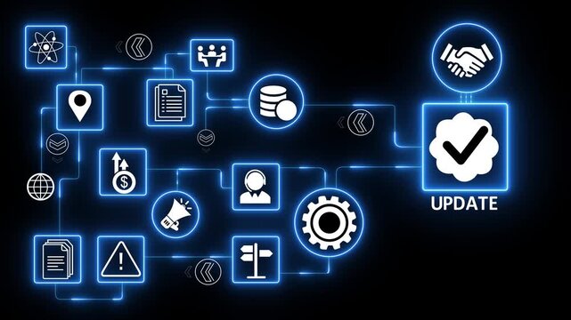 System update process with software upgrade and data management workflow for performance improvement and technology maintenance.