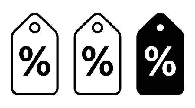 Three black and white percentage sign price tags for sales and discounts