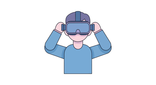 Man wearing VR headset and experiencing virtual reality