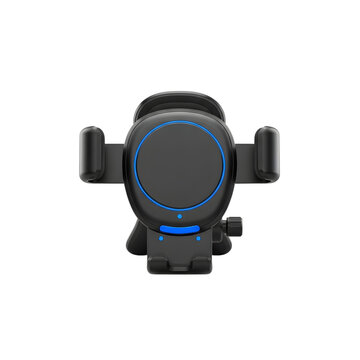 Wireless car phone holder with glowing blue charging ring isolated on transparent background