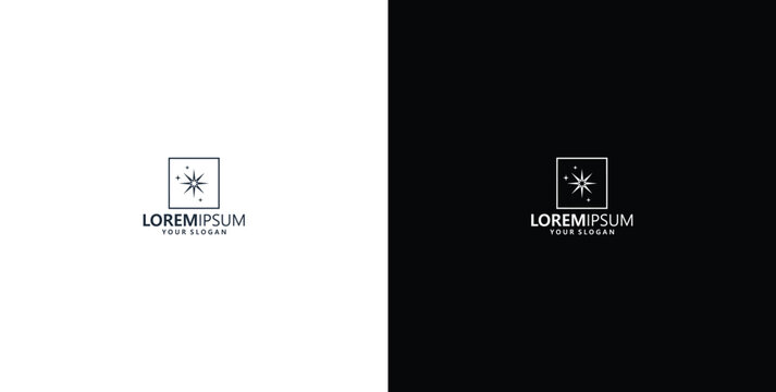 Minimalist digital technology logo design with abstract network connection icon on white and black backgrounds