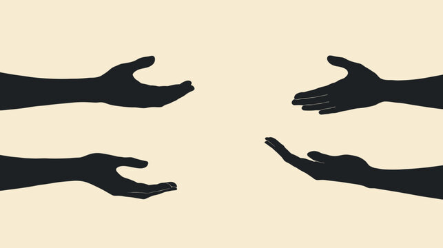 Silhouette image featuring four hands, positioned in pairs, against a neutral background