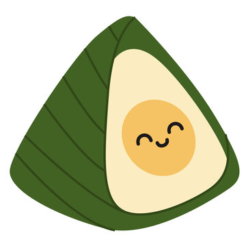 Kue Lemper Cute Traditional Indonesian Snack Illustration Sticky Rice Chicken Roll Character. Vector Isolated