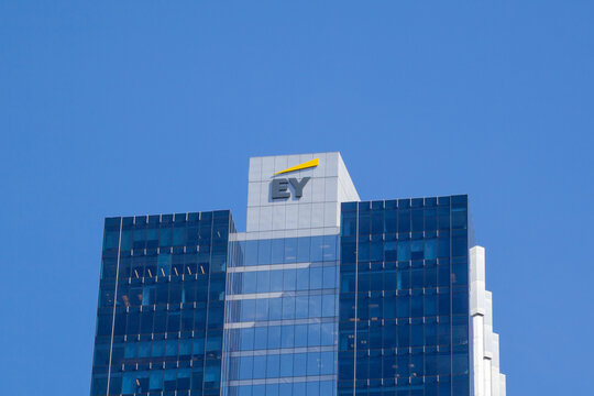 Chicago, Illinois, USA - March 28, 2022: EY office building in Chicago, Illinois, USA. EY, previously known as Ernst and Young, is a multinational professional services network.