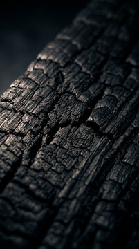 Macro Close-up of Charred Burnt Wood Texture