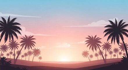 Obraz premium Tropical palm trees at sunset beach.