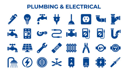 Plumbing and Electrical Icons Set © Iconique Studio