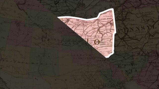 Ohio state map highlight on united states vintage map animated map, use for label for geography visuals, news graphics, educational content, and regional. presentation video