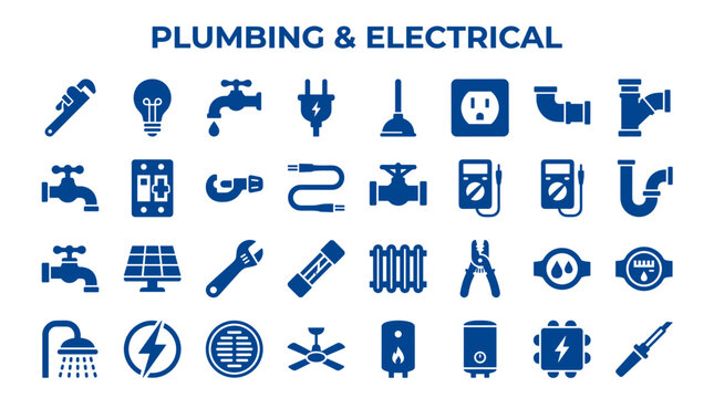 Plumbing and Electrical Icons Set