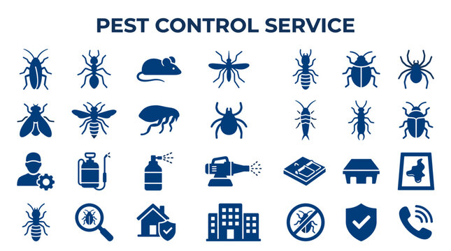 Pest Control Service Icons and Symbols Representing Extermination of Insects Rodents and Bugs for Home and Business Protection