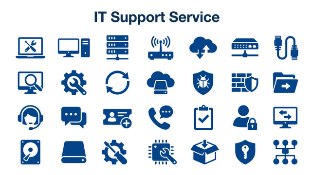 IT Support Service Concept Icons Representing Technology Solutions Computer Repair Network Management Cloud Storage and Data Security