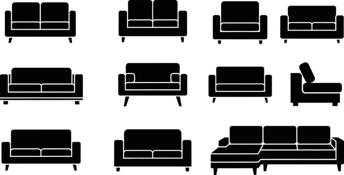Furniture interior design collection of sofa couch set vector eps for modern living room.