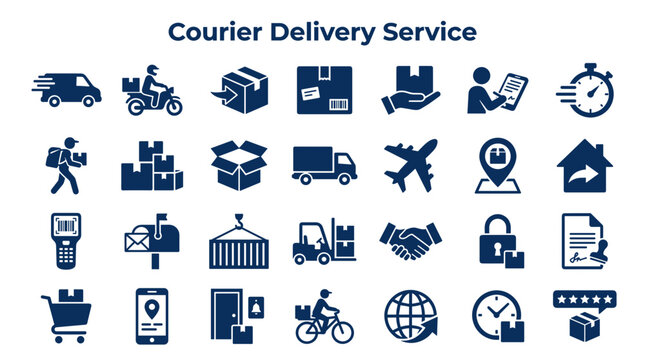 Courier delivery service icons set logistic transportation and shipping concepts collection of flat design symbols
