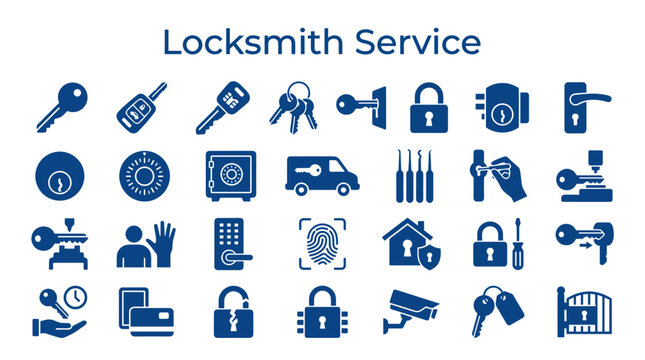 Locksmith service icons set for security and access solutions