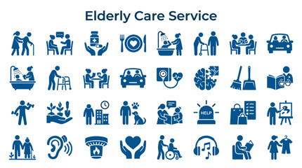 Fototapeta premium Elderly Care Service Icons Representing Health Support Safety Companionship and Daily Life Assistance for Seniors
