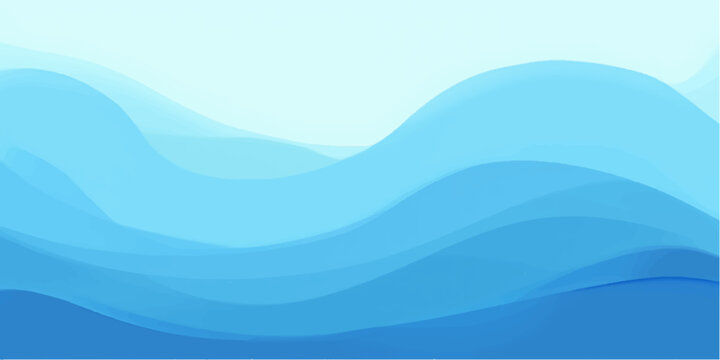 Abstract blue wave vector illustration with a flowing curve design, creating a motion pattern of light and water for a summer ocean nature backdrop