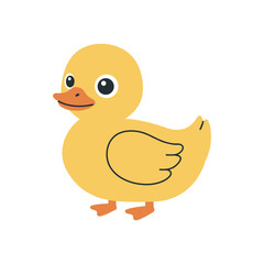 Fototapeta premium Cute yellow duck cartoon illustration in flat vector style with orange beak and feet, isolated on a clean background for children’s, farm, and animal-themed designs